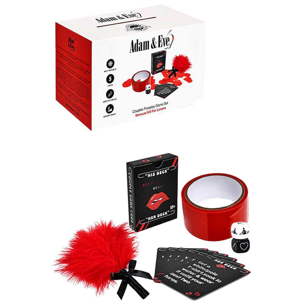 Adam & Eve Couples Foreplay Game Set – 5-Piece Bondage Kit with Card Game Default Title > Bondage Gear > Bondage Kits