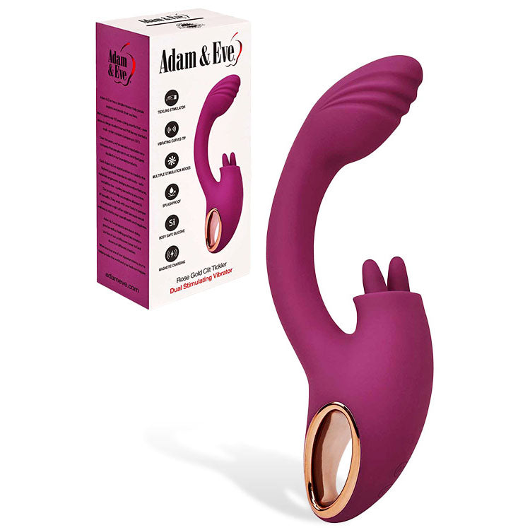 Adam & Eve Rose Gold Clit Tickler 22cm USB Rechargeable Rabbit Vibrator Red > Vibrators > Ladies > Rabbit