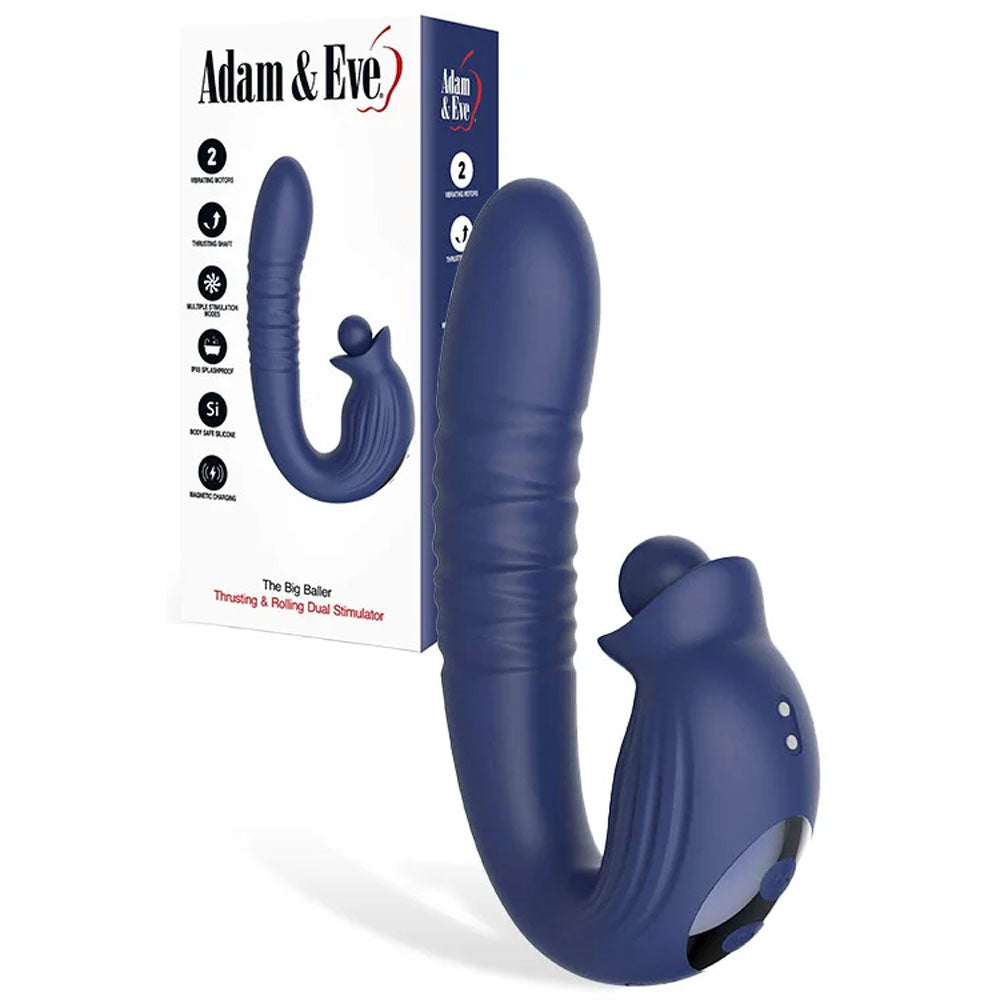 Adam & Eve Big Baller (Navy) – USB Rechargeable Thrusting Rabbit Vibrator 18.8 cm Blue > Vibrators > Ladies > Rabbit Multi