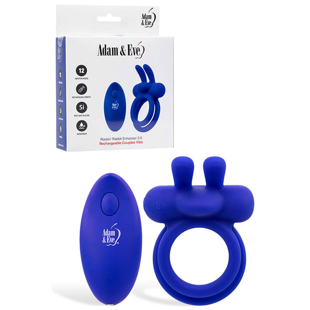Adam & Eve Rockin Rabbit 2.0 – USB Rechargeable Wireless Remote-Controlled Vibrating Cock Ring Blue > Cock Ring > Vibrating