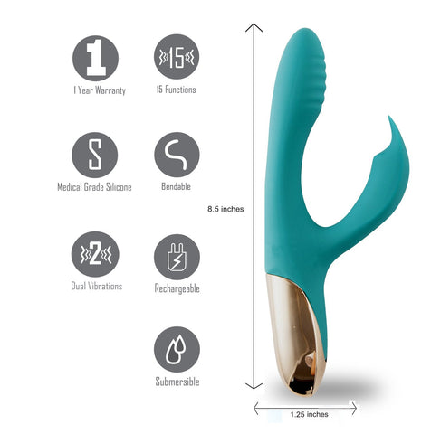 Maia Skyler 21.6 Centimeter USB Rechargeable Bendable Rabbit Vibrator VIBRATORS-RABBIT-MULTI