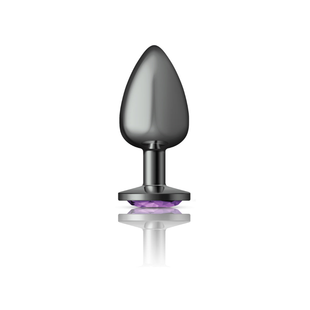 Cheeky Charms Gunmetal Round Butt Plug with Purple Jewel Large (9.12cm) > Anal Range > Jewel Butt Plugs