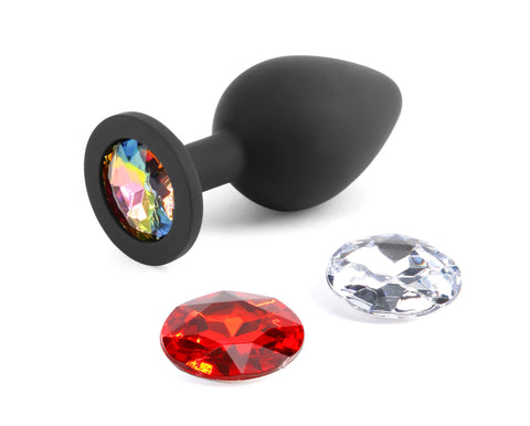 Glams Xchange Medium Butt Plug with Interchangeable Gems Black > Anal Range > Jewel Butt Plugs