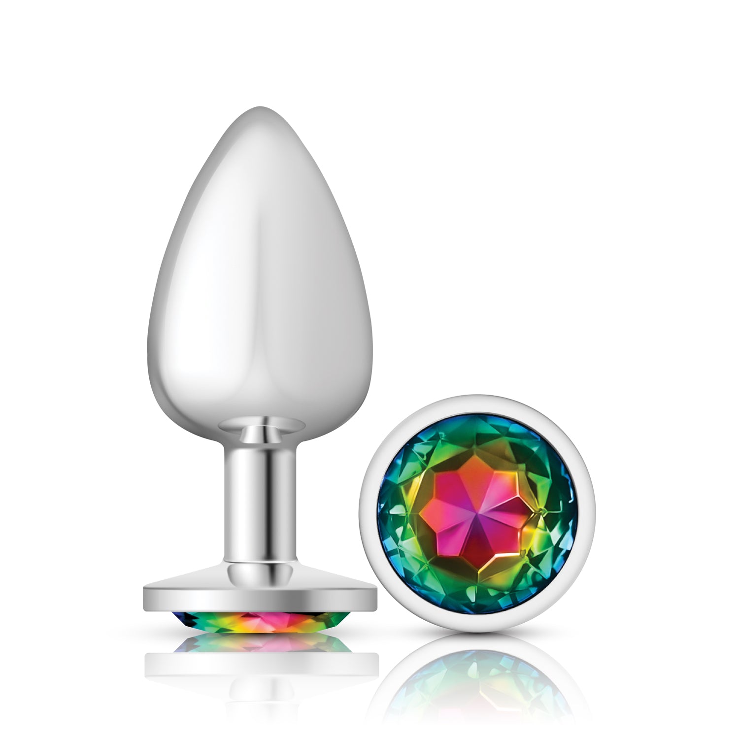Cheeky Charms Silver Round Butt Plug with Rainbow Jewel Large Multi Large > Anal Range > Jewel Butt Plugs