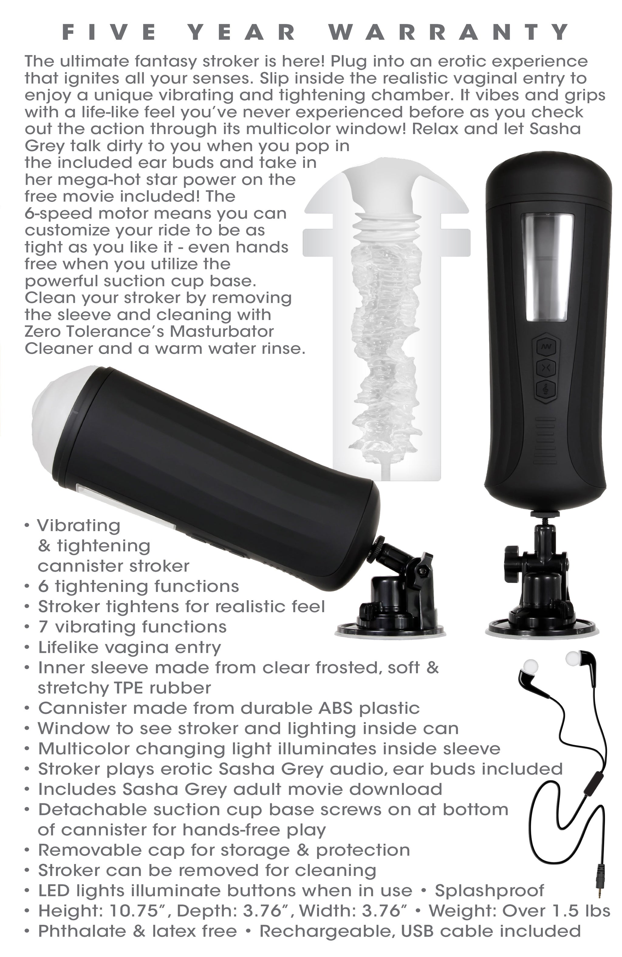 Zero Tolerance Sasha Grey Stroker 27.3 cm Pleasure > Sex Toys For Men > Masturbators > Vibrating