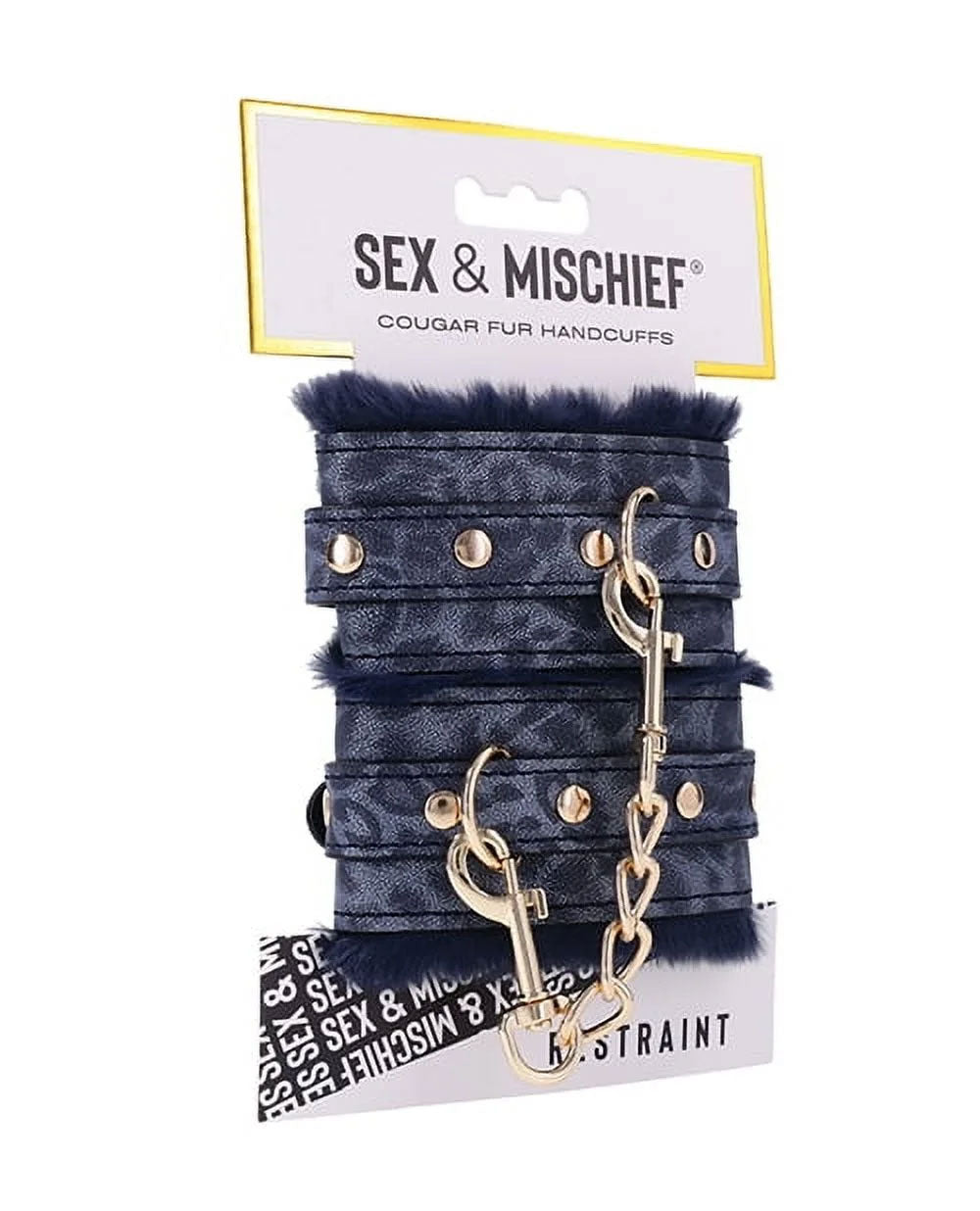Sex and Mischief Navy and Gold Faux Fur Handcuffs with Adjustable Size and Chain Detailing > Bondage Gear > Restraints