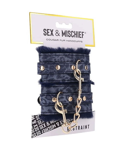 Sex and Mischief Navy and Gold Faux Fur Handcuffs with Adjustable Size and Chain Detailing > Bondage Gear > Restraints
