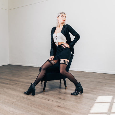 Kixies Lois with Back Seam Thigh Highs - Stockings - Size B Hosiery