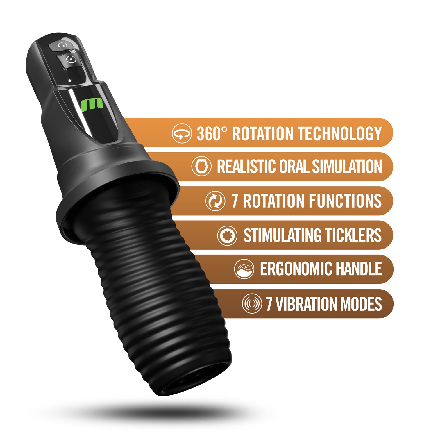 M For Men 3rd Base Oral Stroker Black Ergonomic Handle Adult Intimacy Toy Strokers - Manual