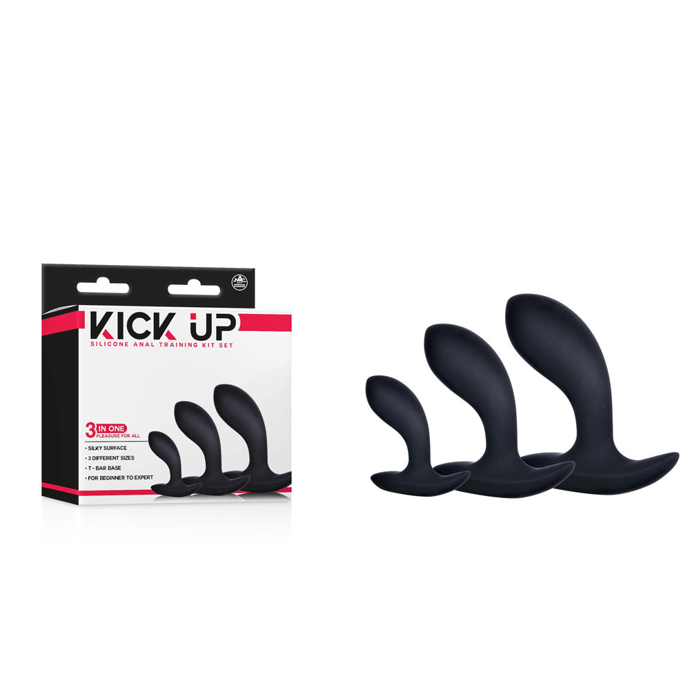 Kick Up Anal Trainer Set - Set of 3 Sizes 5.1cm to 8.9cm Black > Anal Range > Butt Plug Kits