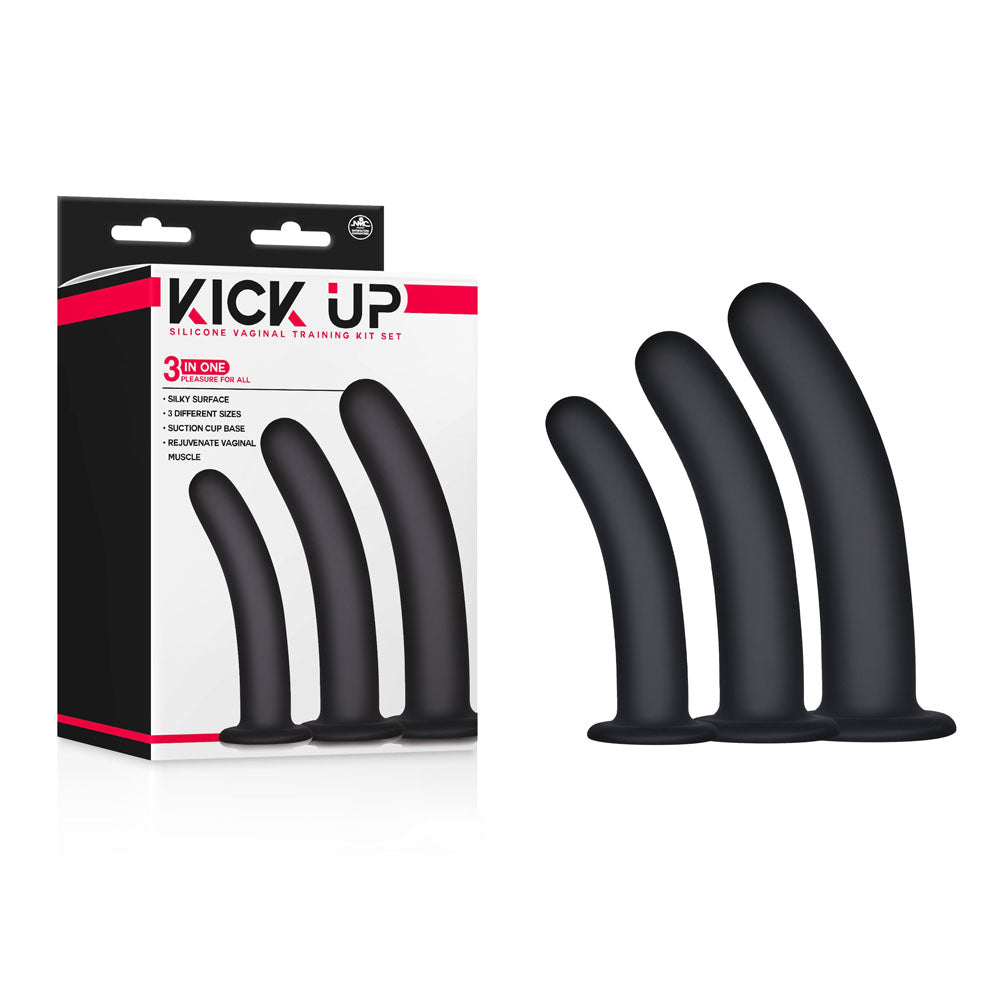 Kick Up Silicone Vaginal Training Kit - 3 Sizes of Dilators Black Dilators