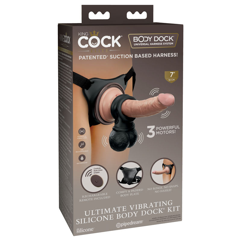 King Cock Elite Vibrating Silicone Body Dock Kit 17.8 cm Strap On Flesh STRAP-ONS