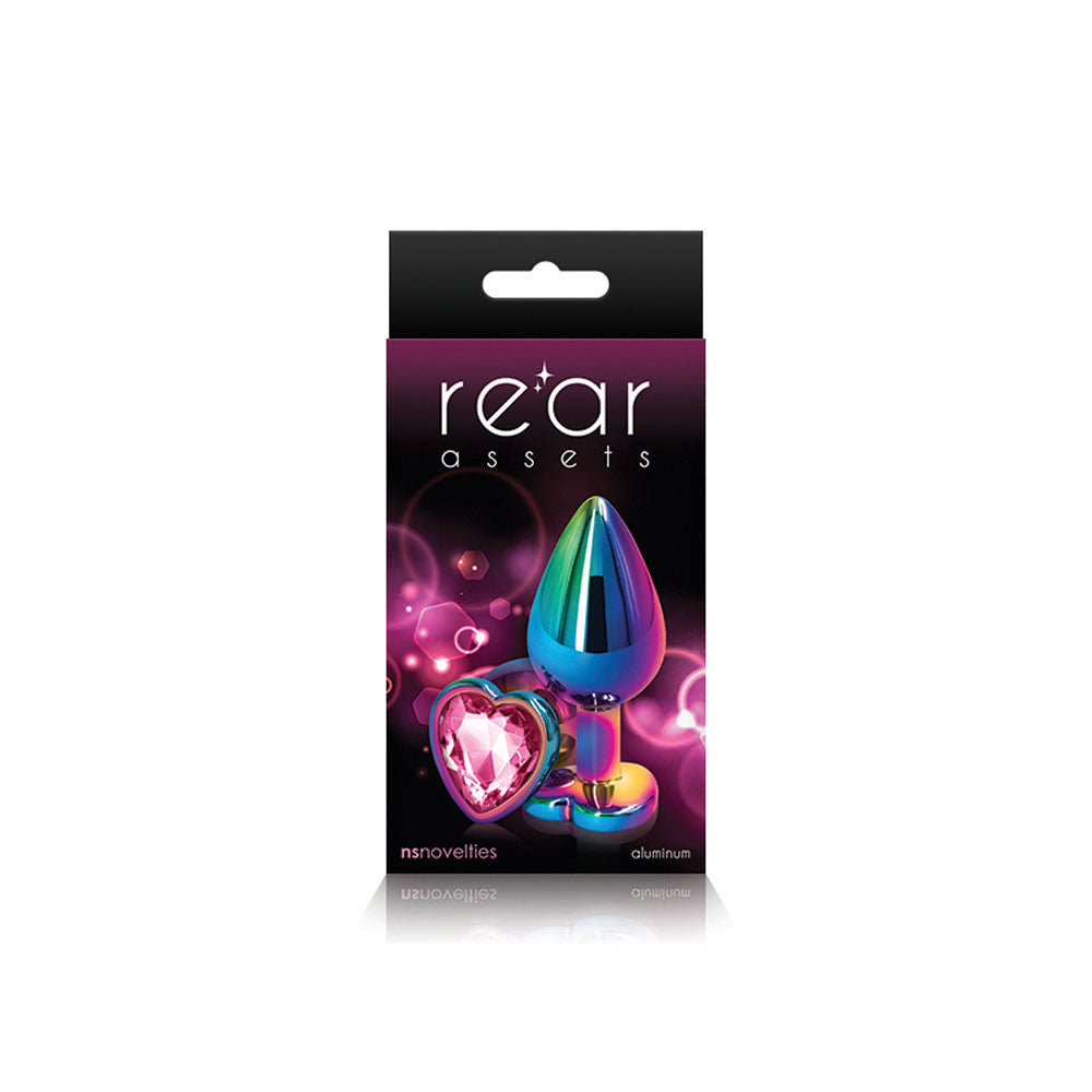 Rear Assets Multi Medium Metal Butt Plug with Pink Heart Gem Base > Anal Range > Jewel Butt Plugs