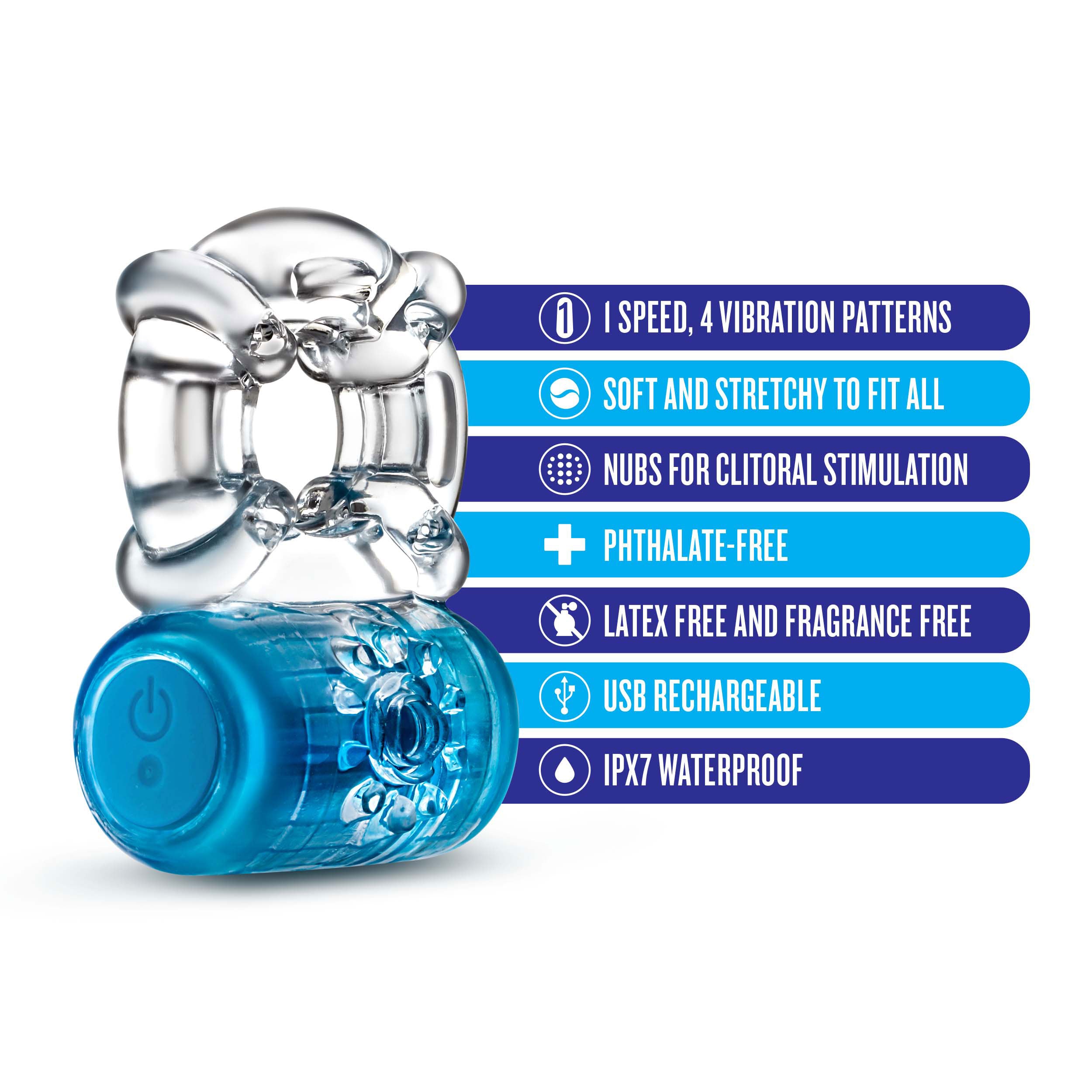 Play With Me Pleaser Rechargeable C Ring Blue Blue Cock Rings Vibrating