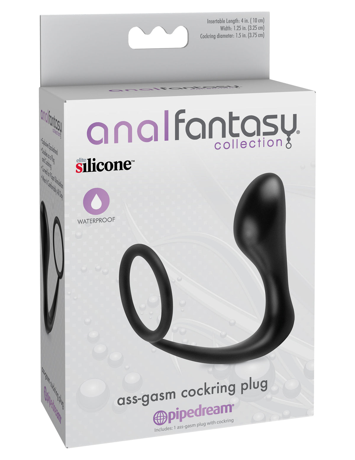 Anal Fantasy Collection Ass Gasm (Black) – Stretchy Silicone Cockring Plug > Anal Range > Prostate Plugs