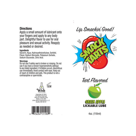 Smack Tarts Sour Green Apple Flavoured Lubricant 120ml Tube Flavoured Lube
