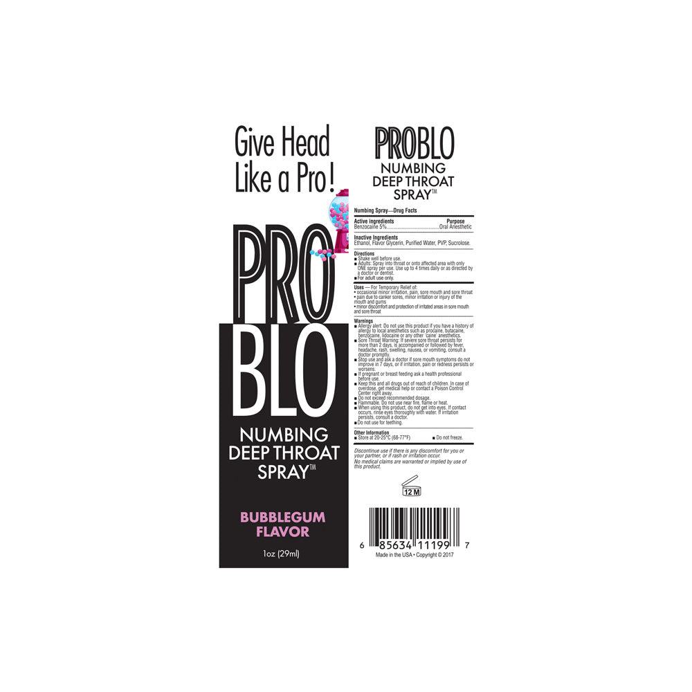 ProBlo Deep Throat Spray 30 ml - Bubblegum Flavored Numbing Spray NOVELTIES