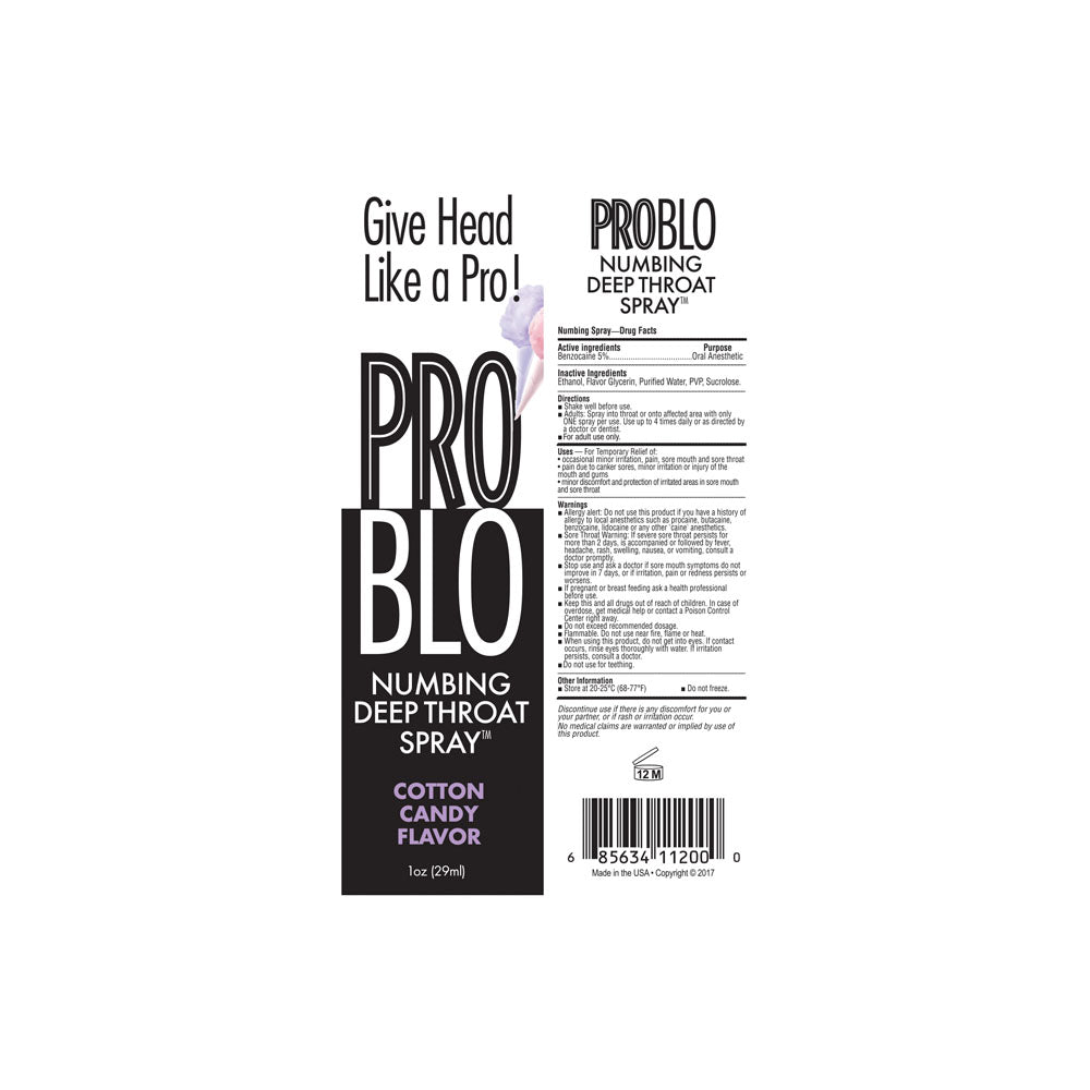 ProBlo Cotton Candy Deep Throat Spray 30 ml - Flavorful Desensitizer NOVELTIES