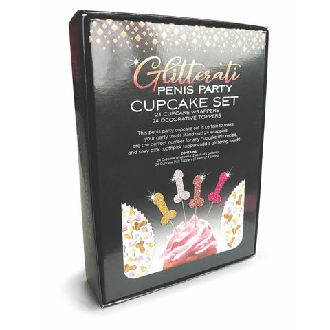 Glitterati Penis Party Cupcake Set of 24 for Hens Party and Celebrations Party Supplies