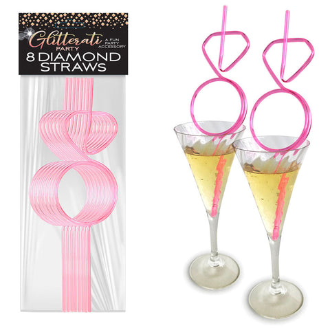 Glitterati Diamond Straw Set for Hens Party - Set of 8 Pink Diamond Twisty Straws Pink > Novelties > Party Supplies