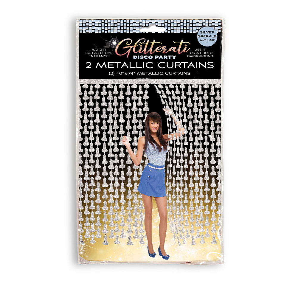 Glitterati Penis Party Disco Metallic Curtains – Silver 0.9 x 2.1 Meters Party Backdrop Default Title > Novelties > Party Supplies