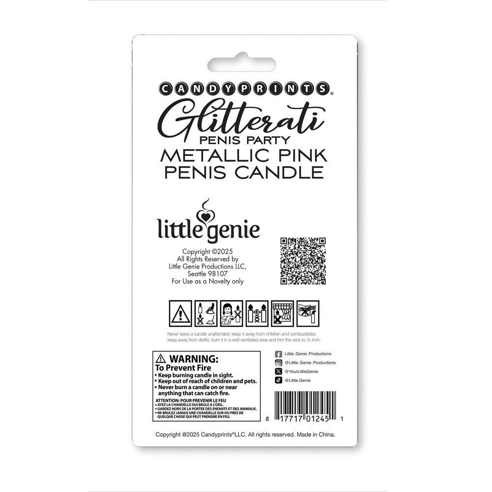 Glitterati Metallic Pink Penis Candle 10 Centimeter Party Decoration Novelty Candles