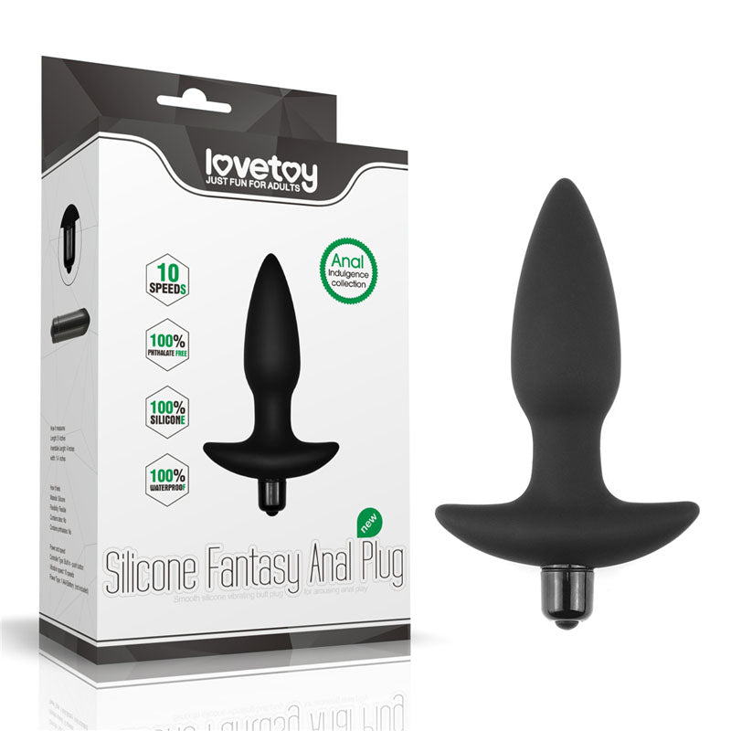Love Toys Anal Indulgence Collection Silicone Fantasy (14.5 cm) – Vibrating Silicone Butt Plug Black > Anal Range > Vibrating Butt Plugs
