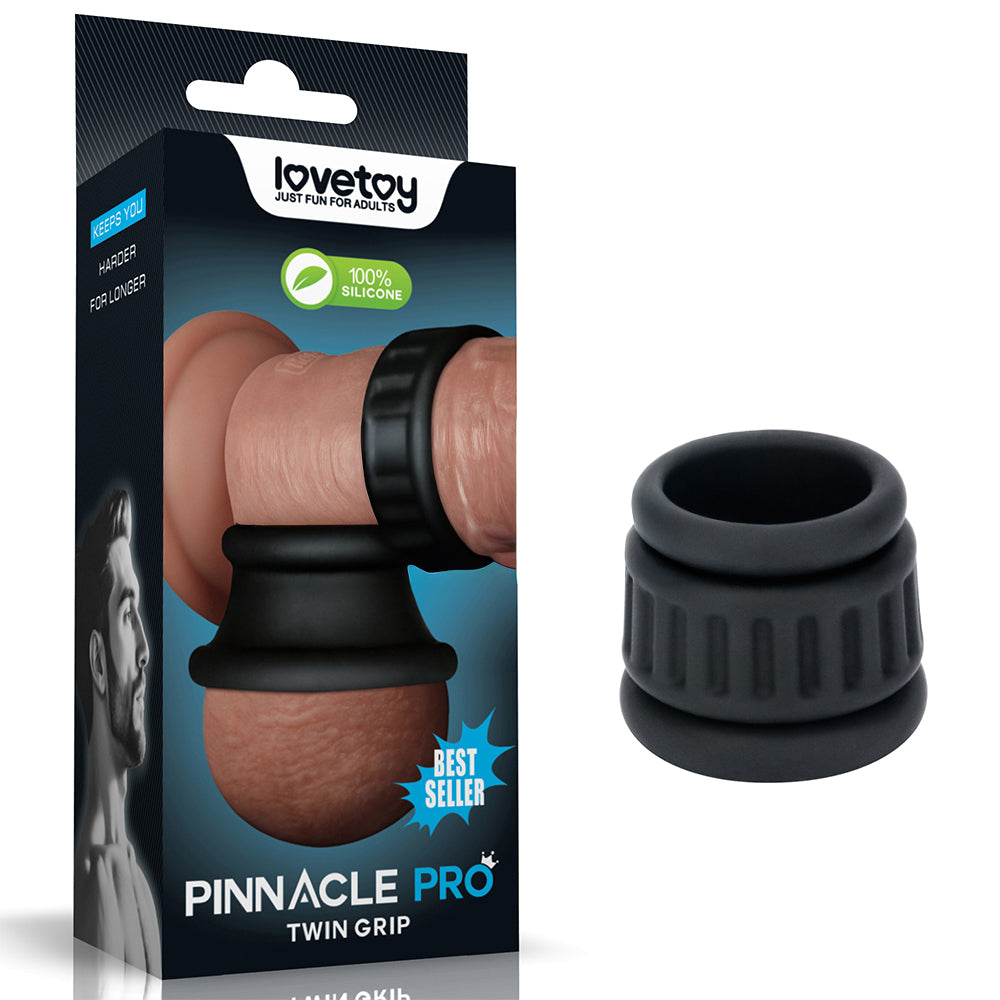 Pinnacle Pro Twin Grip Enhancer – Cock and Balls Ring Black COCK RINGS