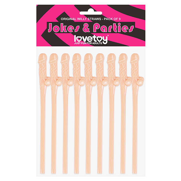 Lovetoy Pack Of 9 Flesh Pink Willy Straws Party Favors Default Title > Novelties > Bachelor & Bachelorette Items