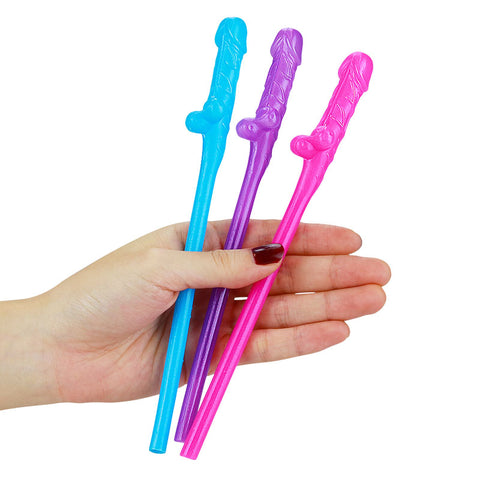 Lovetoy Pack Of 9 Willy Straws Blue Pink And Purple Bachelor & Bachelorette Items