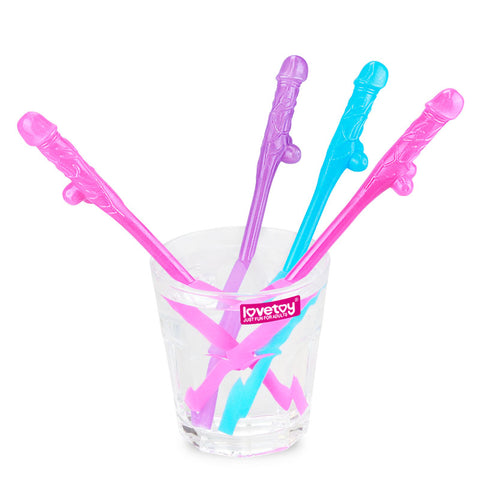 Lovetoy Pack Of 9 Willy Straws Blue Pink And Purple Bachelor & Bachelorette Items