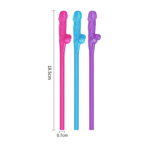 Lovetoy Pack Of 9 Willy Straws Blue Pink And Purple Bachelor & Bachelorette Items