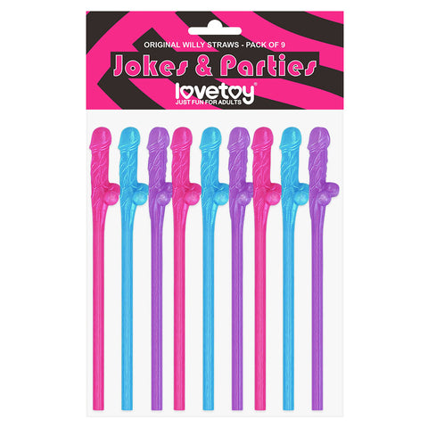 Lovetoy Pack Of 9 Willy Straws Blue Pink And Purple Default Title Bachelor & Bachelorette Items
