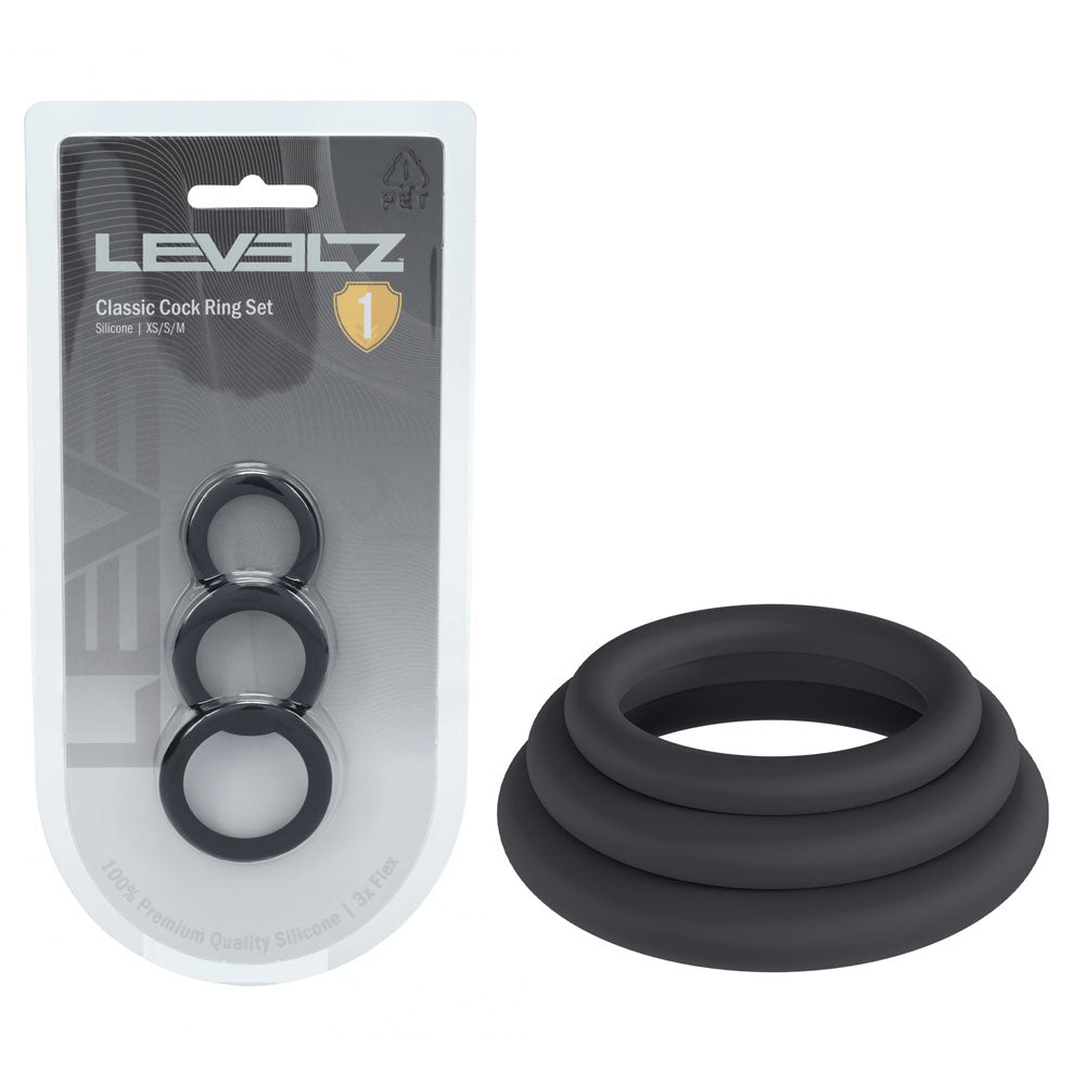 LEVELZ Classic Silicone Cock Ring Set - XS/S/M - Cock Rings - Set of 3 Sizes Black > Cock Ring > Sets Main image