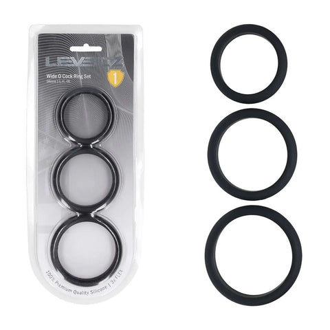 Levelz Wide O Silicone Cock Ring Set (Large, Extra Large, XXL) – Body-Safe Silicone Cock Rings Set of 3 Black COCK RING Set
