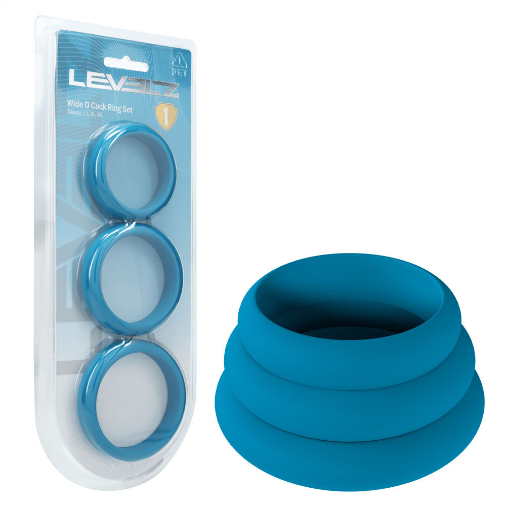 Levelz Wide O (Teal) Silicone Cock Ring Set of 3 Large, Extra Large, XXL – Body-Safe Cock Rings Teal > Cock Ring > Sets Main image