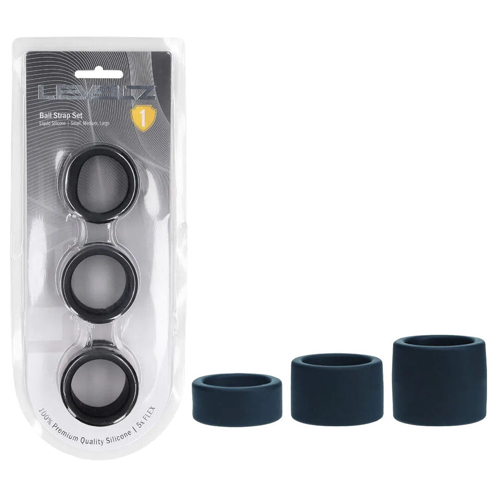 Levelz Liquid Silicone Ball Strap Set of 3 – Firm Flexible Ball Stretchers Set Black > Sex Toys For Men > Ball Stretchers Main image