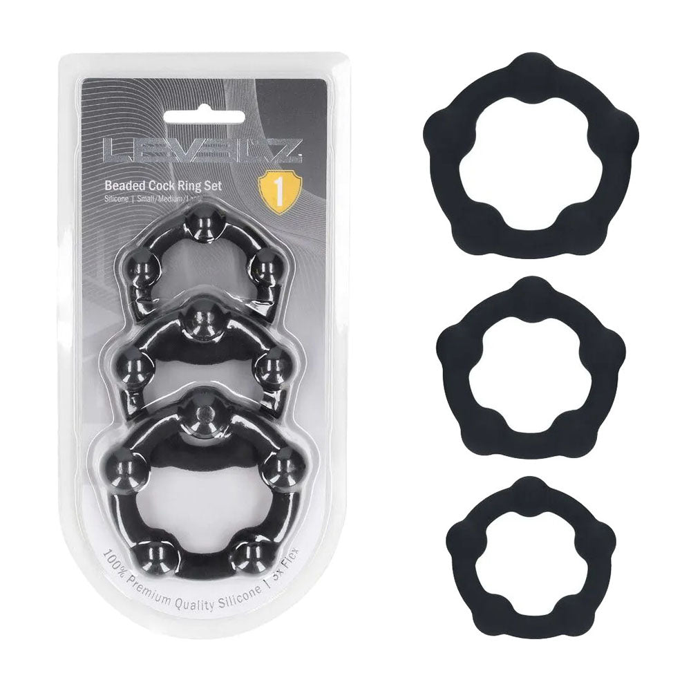 Levelz Beaded Silicone Cock Ring Set of 3 Sizes – Body-Safe Silicone Cock Rings Black > Cock Ring > Sets