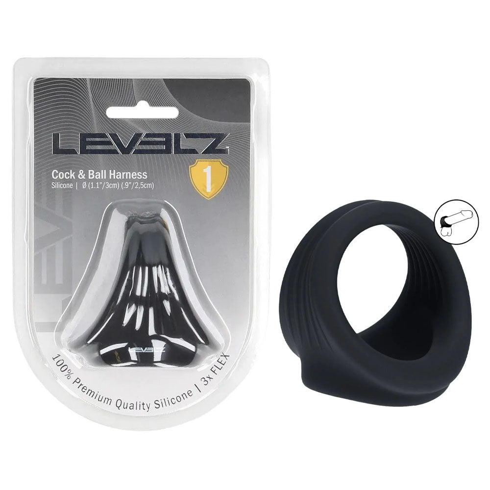 Levelz Silicone Cock & Ball Harness – Thick Supportive Cock and Ball Ring Black > Cock Ring > Sling