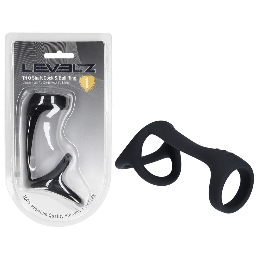 Levelz Tri-O Body Safe Harness Style Silicone Cock Ball Ring Black > Cock Ring > Sling