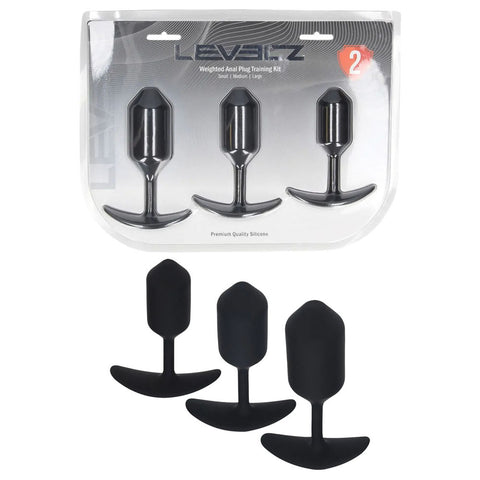 LEVELZ Silicone Weighted Anal Plug Training Set – Weighted Butt Plugs Set of 3 Sizes Black > Anal Range > Butt Plug Kits