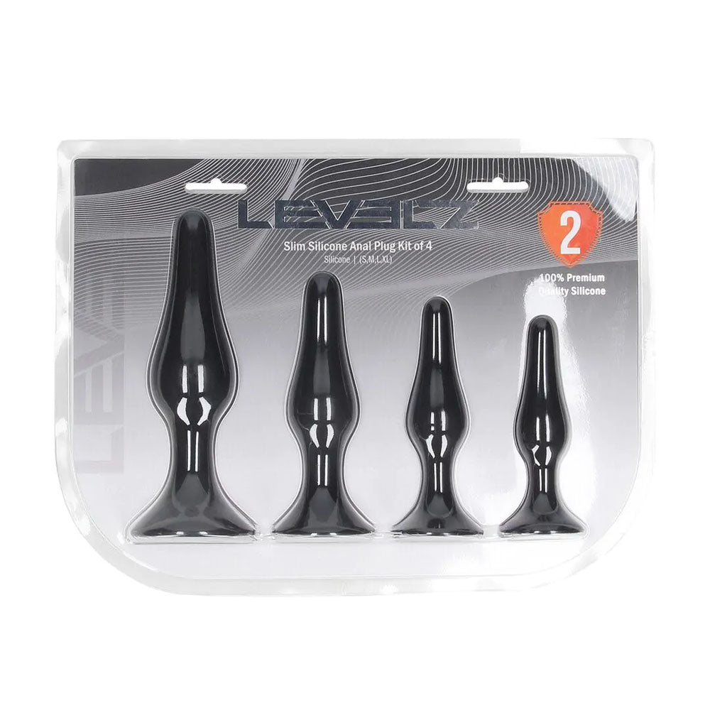 Levelz Slim Silicone Anal Plug Kit Set of Four – Premium Silicone Butt Plugs Black > Anal Range > Butt Plug Kits