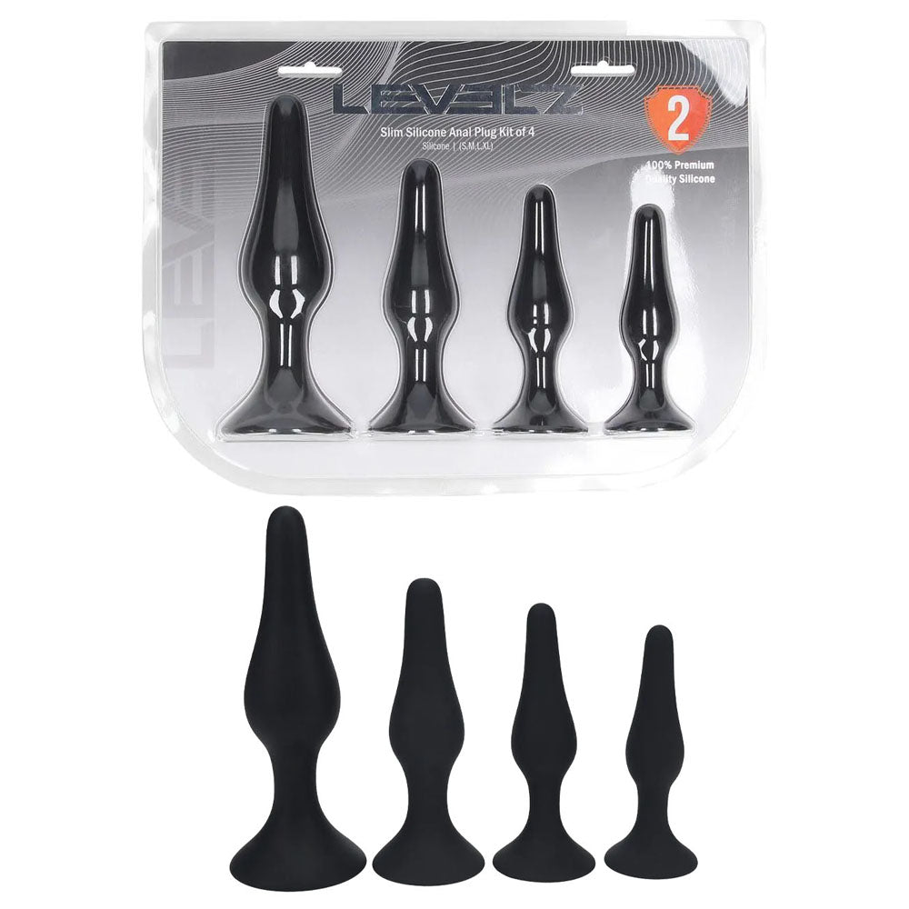 Levelz Slim Silicone Anal Plug Kit Set of Four – Premium Silicone Butt Plugs Black > Anal Range > Butt Plug Kits Main image