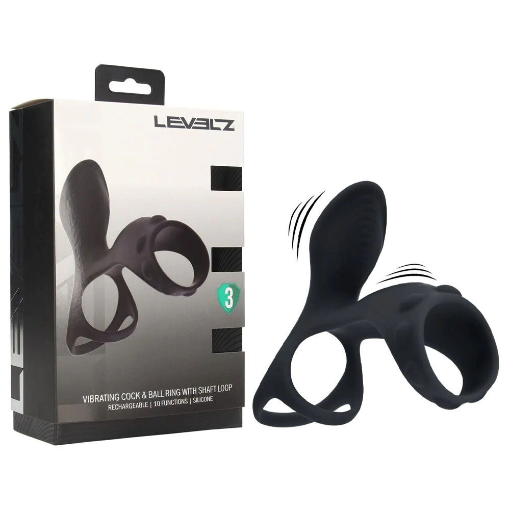 LEVELZ Vibrating Cock and Ball Ring with Shaft Loop – USB Rechargeable Vibrating Cock and Ball Ring Black > Cock Ring > Vibrating Main image