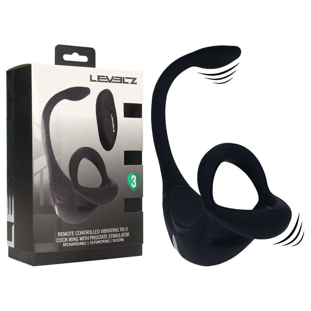 Levelz Remote-Controlled Vibrating Tri-O Cock Ring with Prostate Stimulator – USB Rechargeable Cock Ring and Anal Plug Black > Anal Range > Prostate Plugs