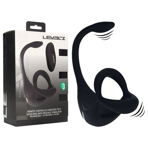 Levelz Remote-Controlled Vibrating Tri-O Cock Ring with Prostate Stimulator – USB Rechargeable Cock Ring and Anal Plug Black > Anal Range > Prostate Plugs