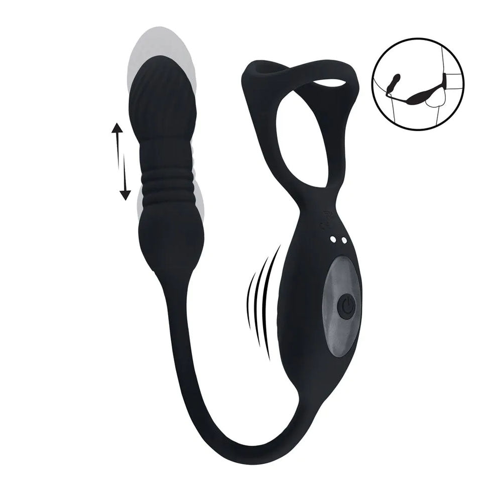 LEVELZ TriO (Black) – USB Rechargeable Vibrating and Thrusting Cock Ring with Prostate Stimulator > Anal Range > Prostate Plugs