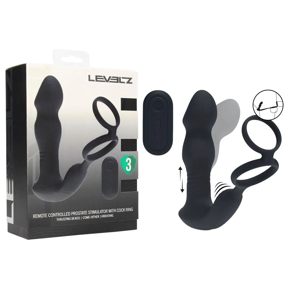 Levelz Remote Controlled Prostate Stimulator with Cock Ring – USB Rechargeable Vibrating Thrusting Prostate Massager Black > Anal Range > Prostate Plugs