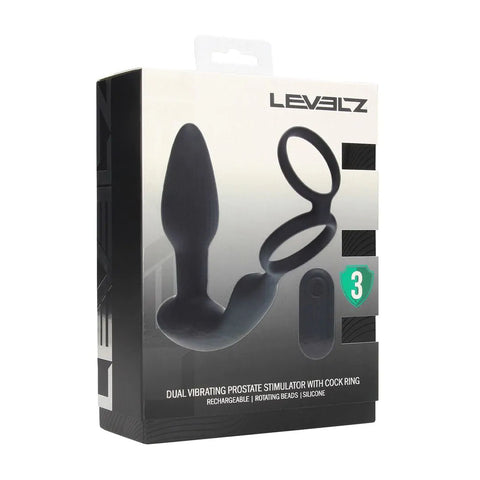 Levelz Dual Vibrating Prostate Stimulator with Cock Ring – USB Rechargeable Vibrating Butt Plug with Cock Ring > Anal Range > Prostate Plugs