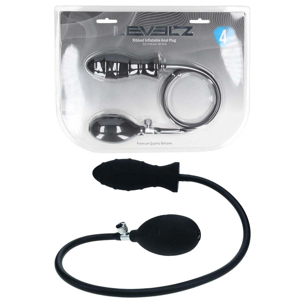LEVELZ Ribbed Inflatable Butt Plug – Inflatable Silicone Butt Plug with Textured Shaft and Flared Base Black > Anal Range > Tunnel and Stretchers